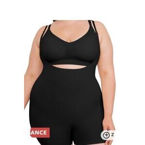 Empetua Open Bust Boyshort Bodysuit XXL Plus Black Tummy Control Compression NWT